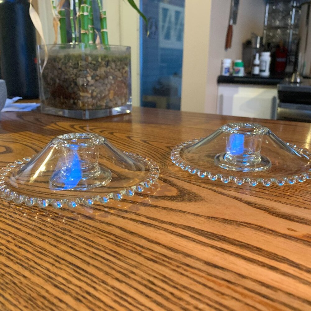 Vintage Imperial Candlewick Set of 2 Flat/Inverted Beaded Candle Holders